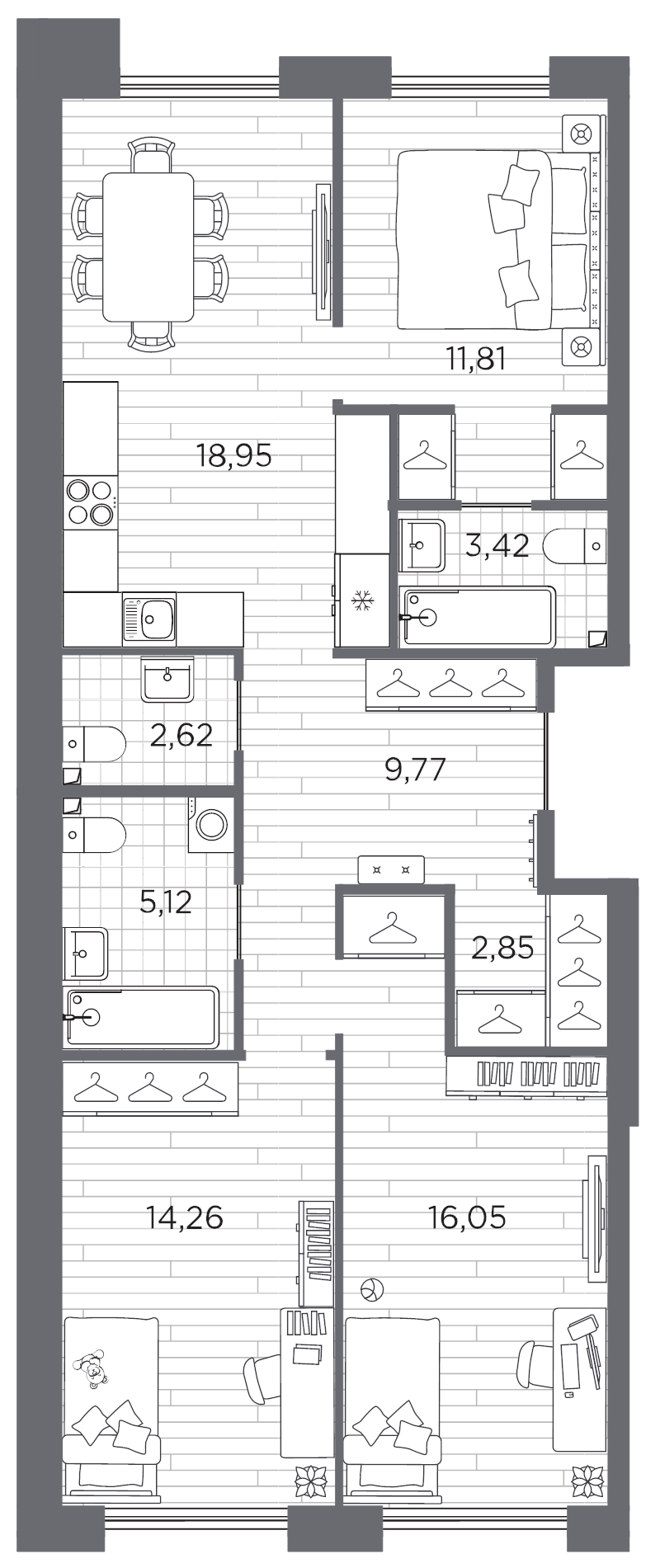 4 ккв (Евро) 84,9 м²