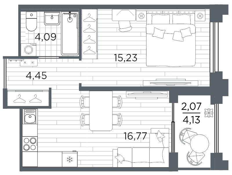 2 ккв (Евро) 42,6 м²