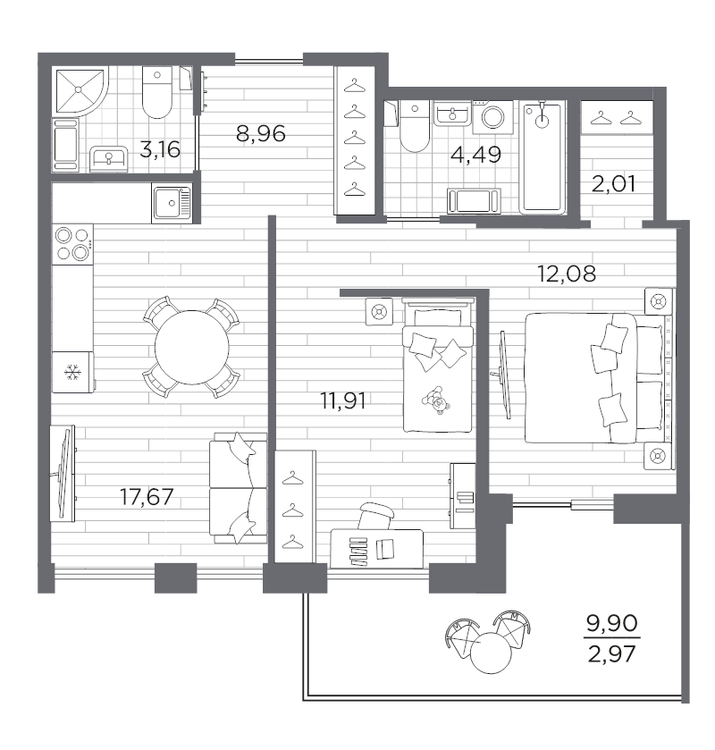 3 ккв (Евро) 63,3 м²