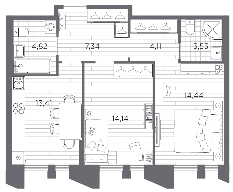 2 ккв 61,8 м²