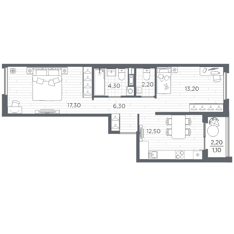 2 ккв 56,9 м²