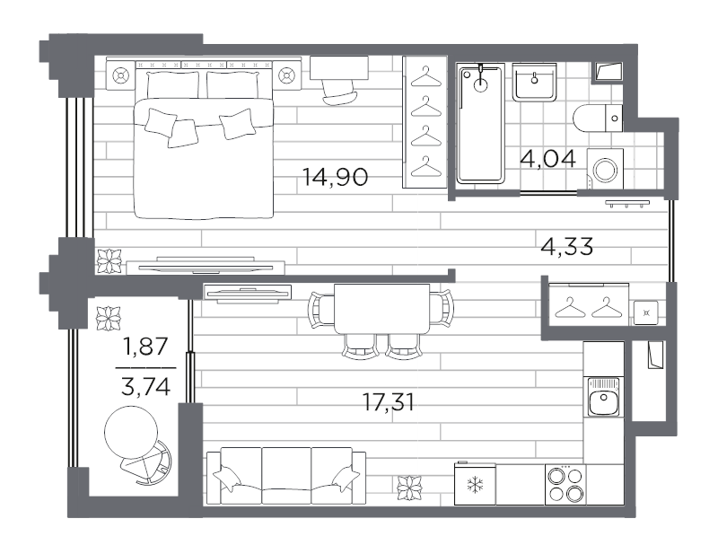 2 ккв (Евро) 42,9 м²