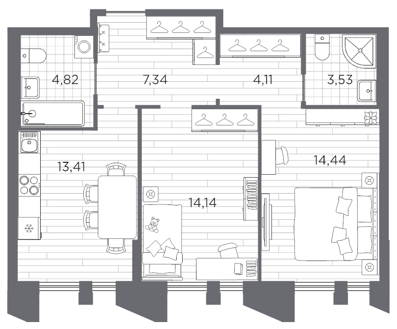 2 ккв 61,8 м²