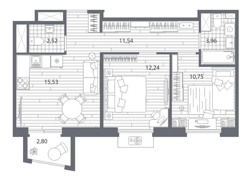 3 ккв (Евро) 57,7 м²