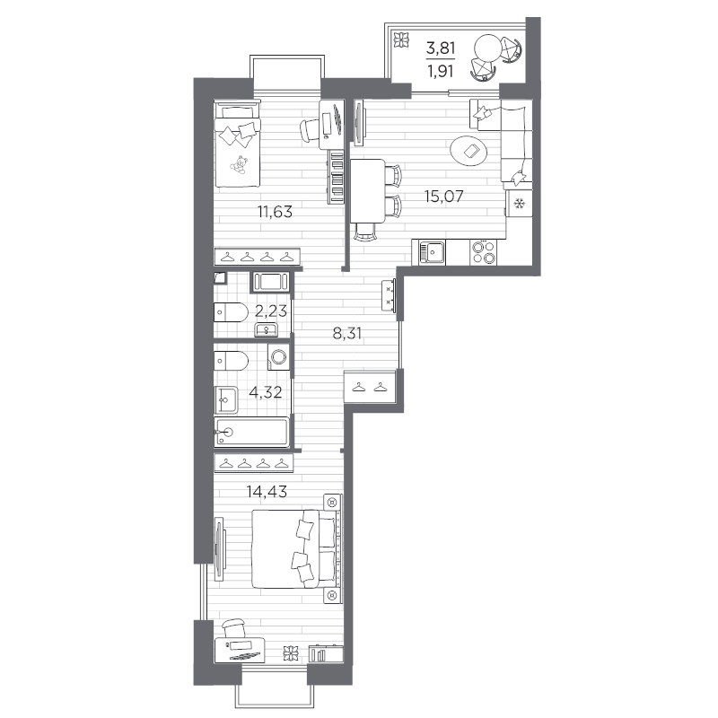 2 ккв 57,9 м²