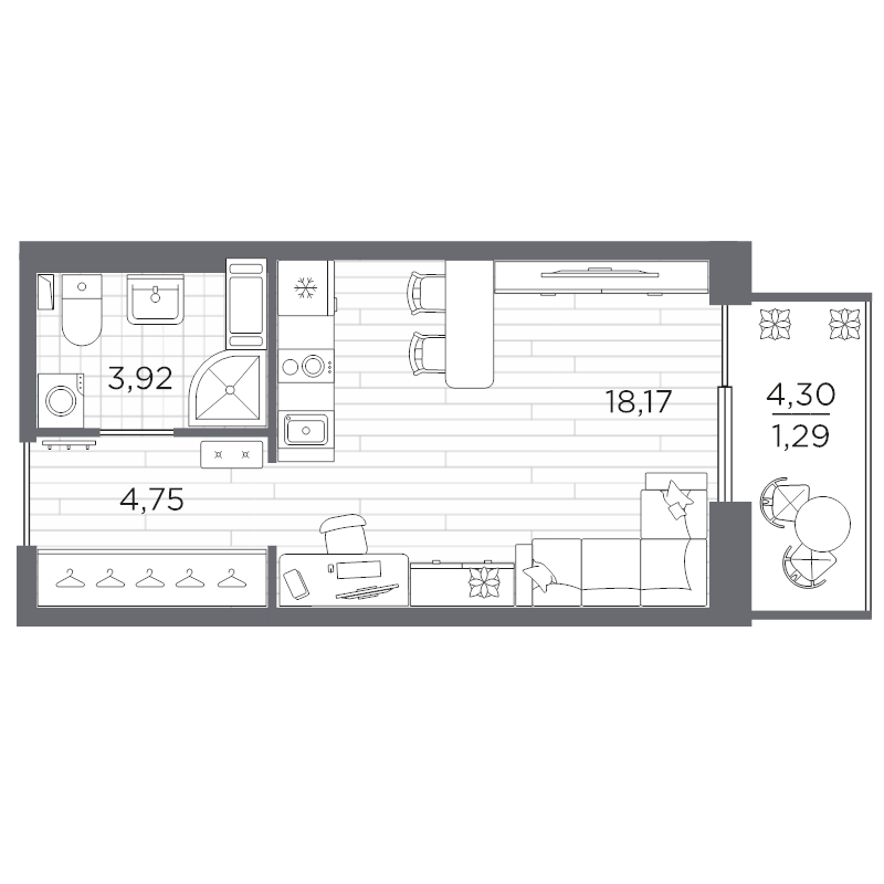 Студия 28,1 м²