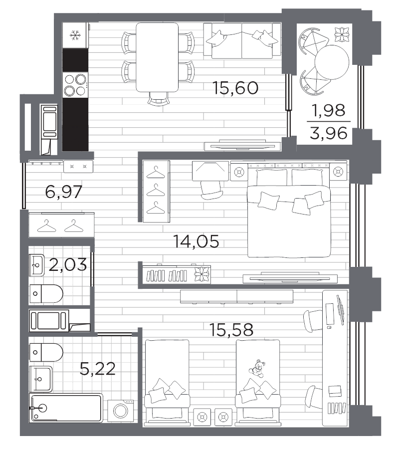 3 ккв (Евро) 61,4 м²