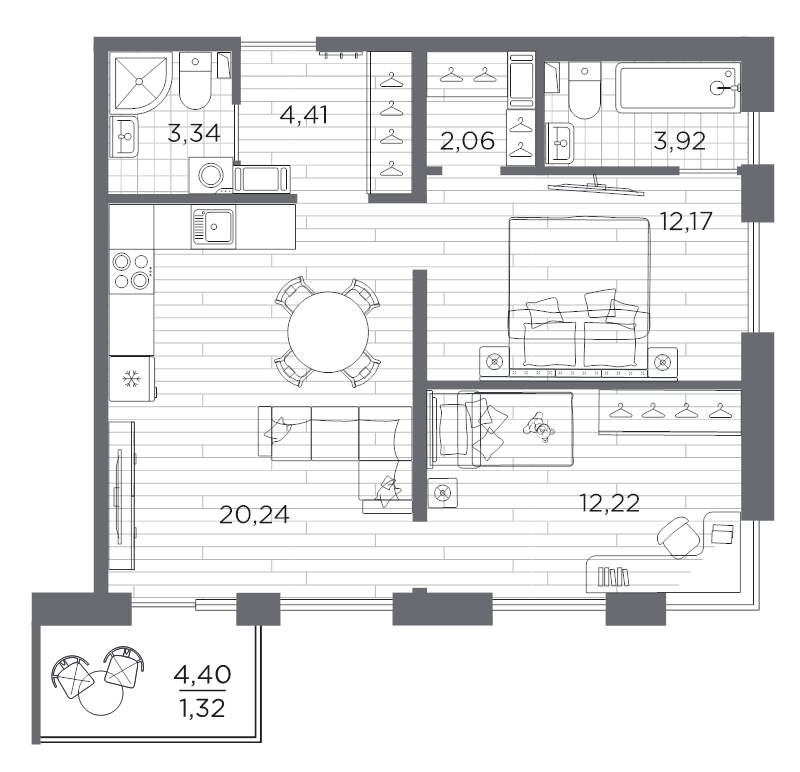 3 ккв (Евро) 61,7 м²