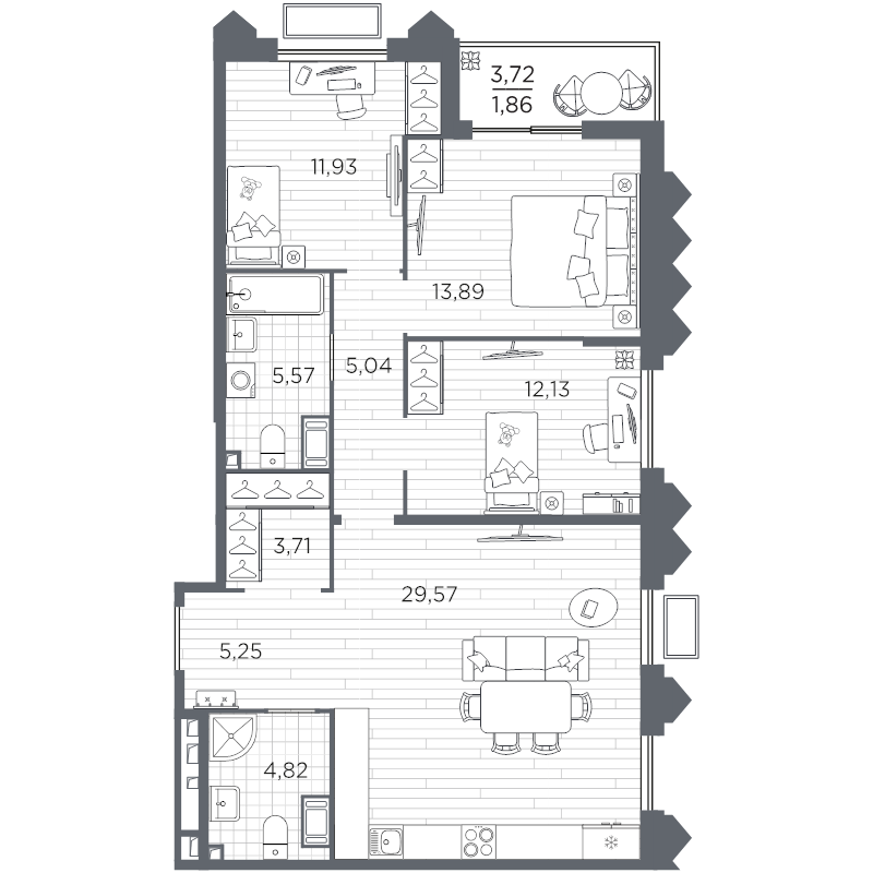 4 ккв (Евро) 93,8 м²