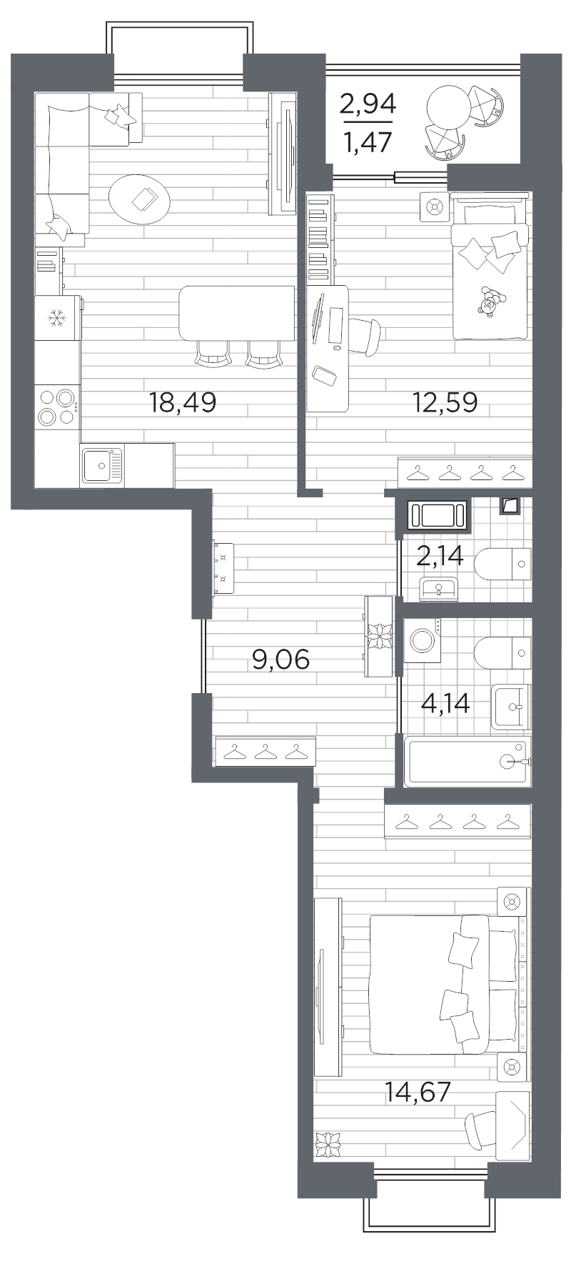 3 ккв (Евро) 62,6 м²