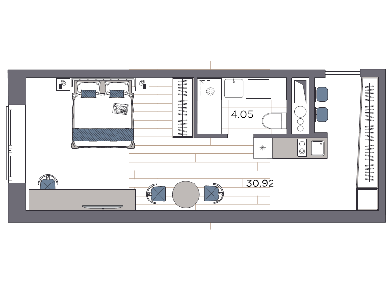 Студия 35 м²