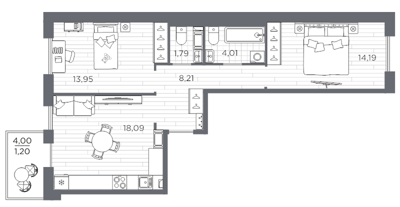 3 ккв (Евро) 61,4 м²