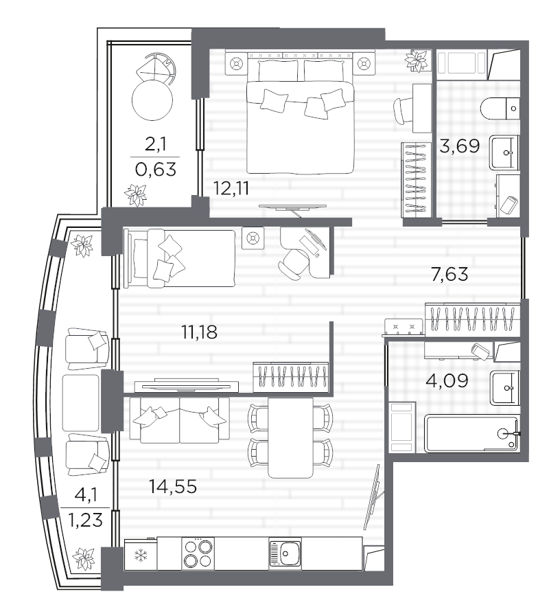 2 ккв 55,1 м²