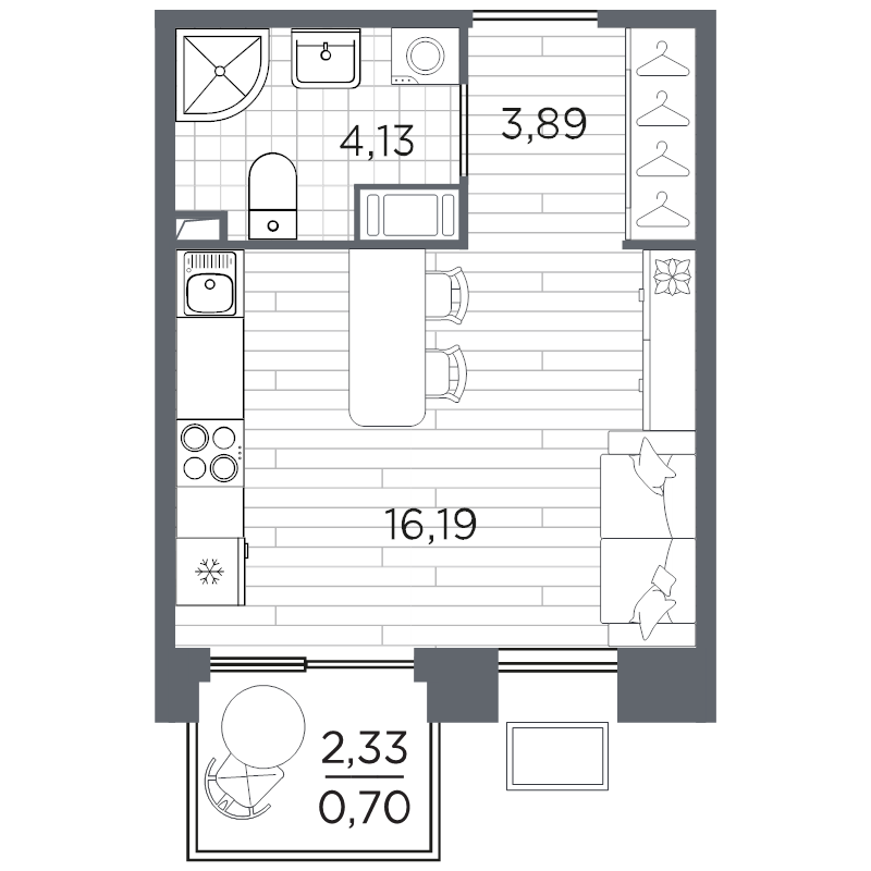Студия 24,9 м²