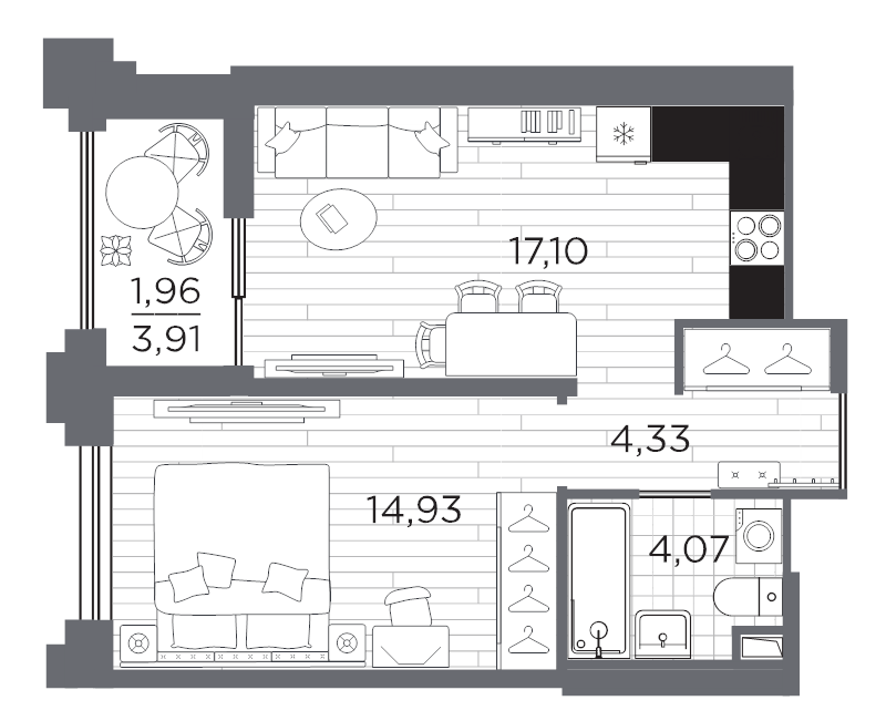 2 ккв (Евро) 42,4 м²