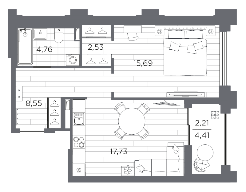2 ккв (Евро) 51,5 м²