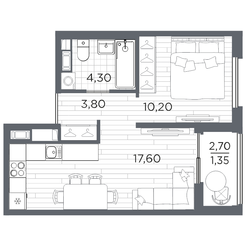 2 ккв (Евро) 38 м²