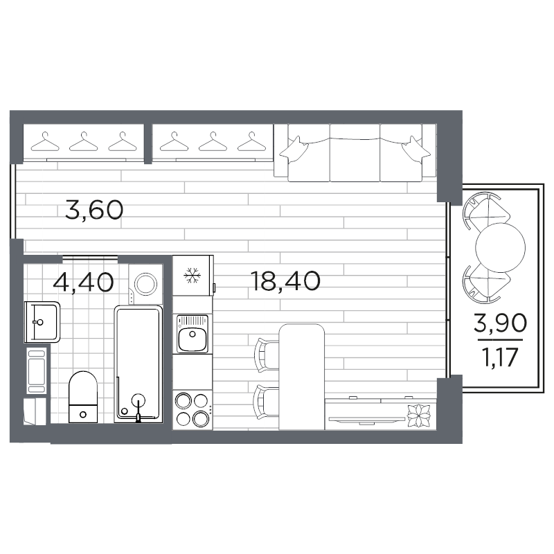 Студия 27,6 м²