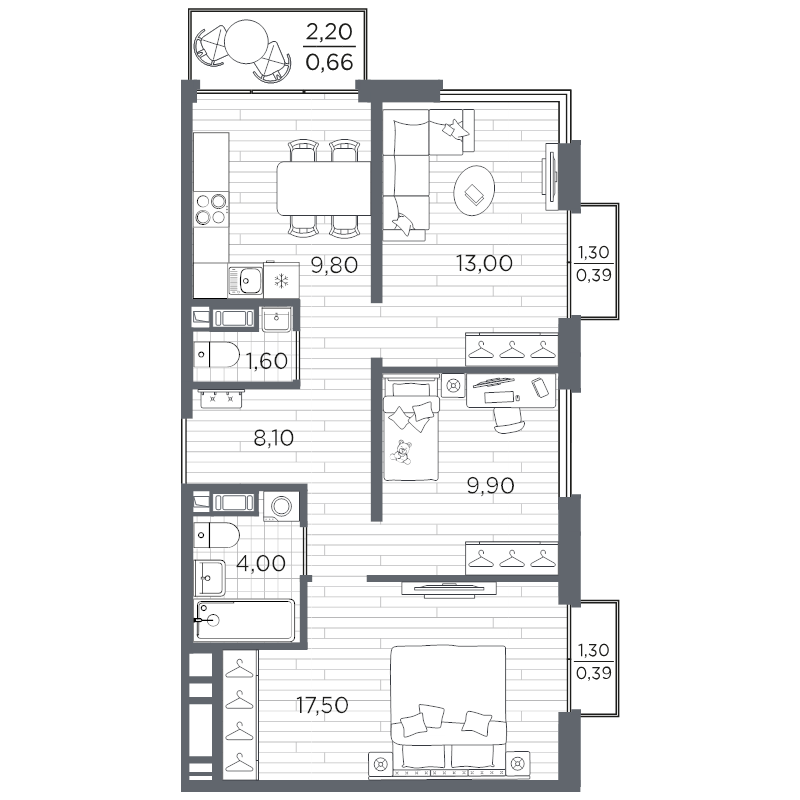 3 ккв 65,3 м²