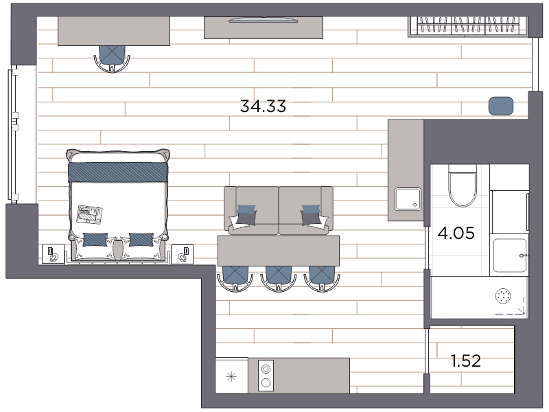 Студия 39,9 м²