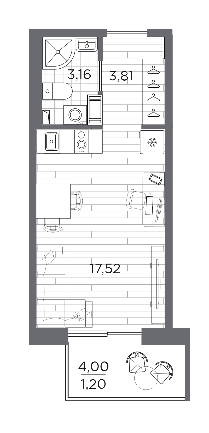 Студия 25,7 м²