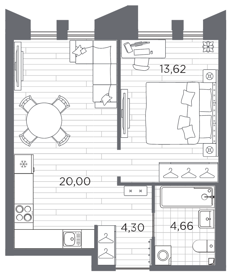 2 ккв (Евро) 42,6 м²