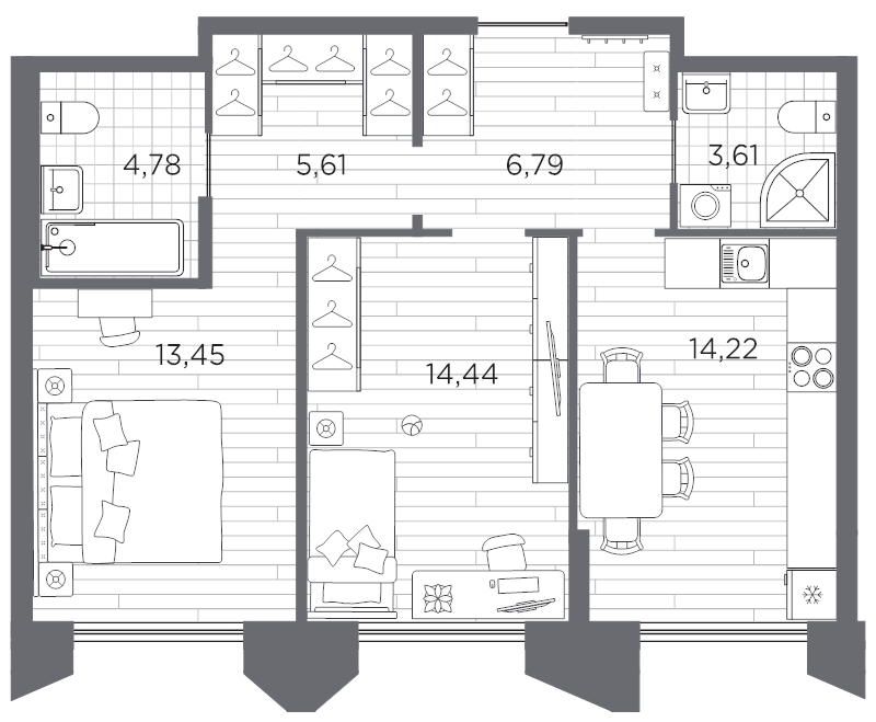 2 ккв 62,9 м²
