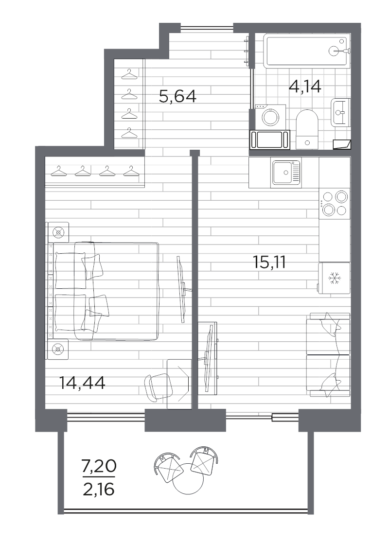 2 ккв (Евро) 41,5 м²
