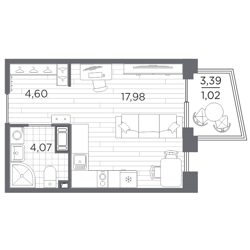 Студия 27,7 м²