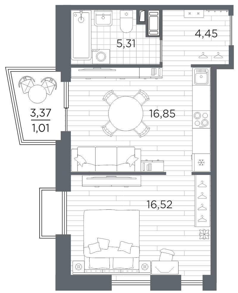 2 ккв (Евро) 44,1 м²