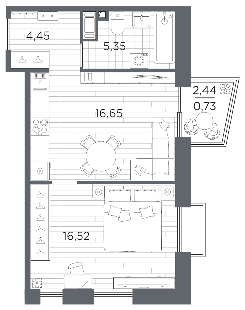 2 ккв (Евро) 43,7 м²