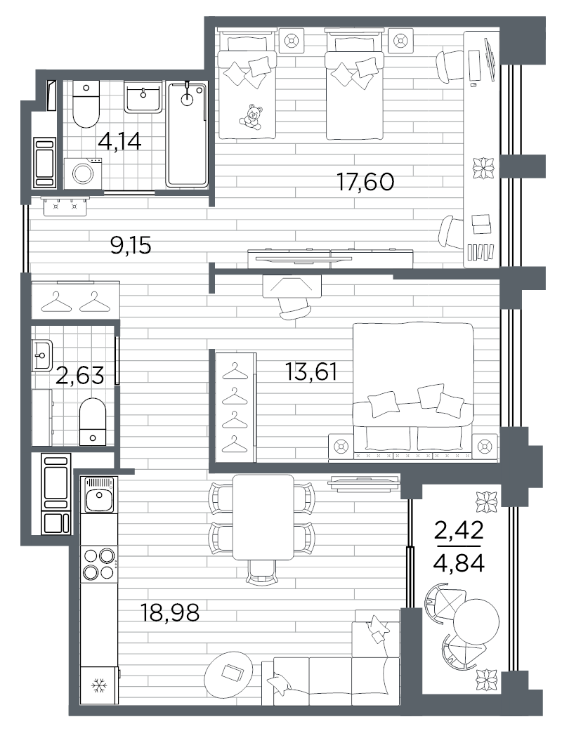 3 ккв (Евро) 68,5 м²