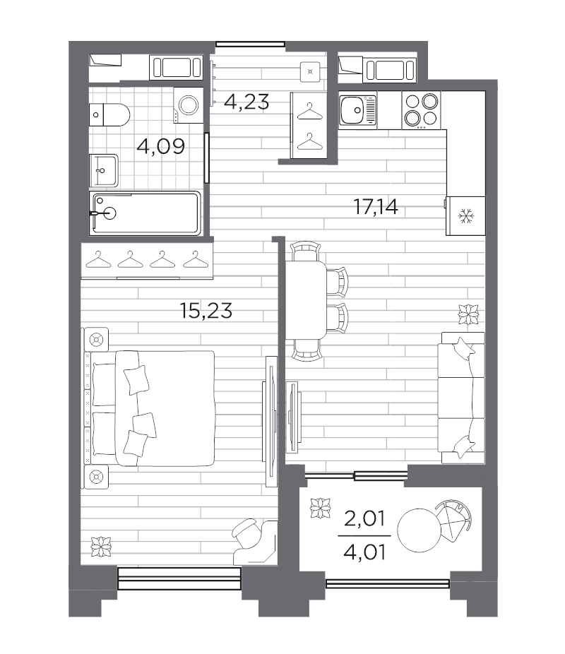 2 ккв (Евро) 42,7 м²