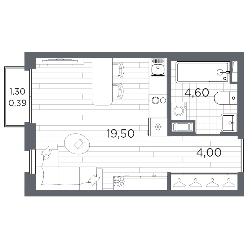 Студия 28,5 м²
