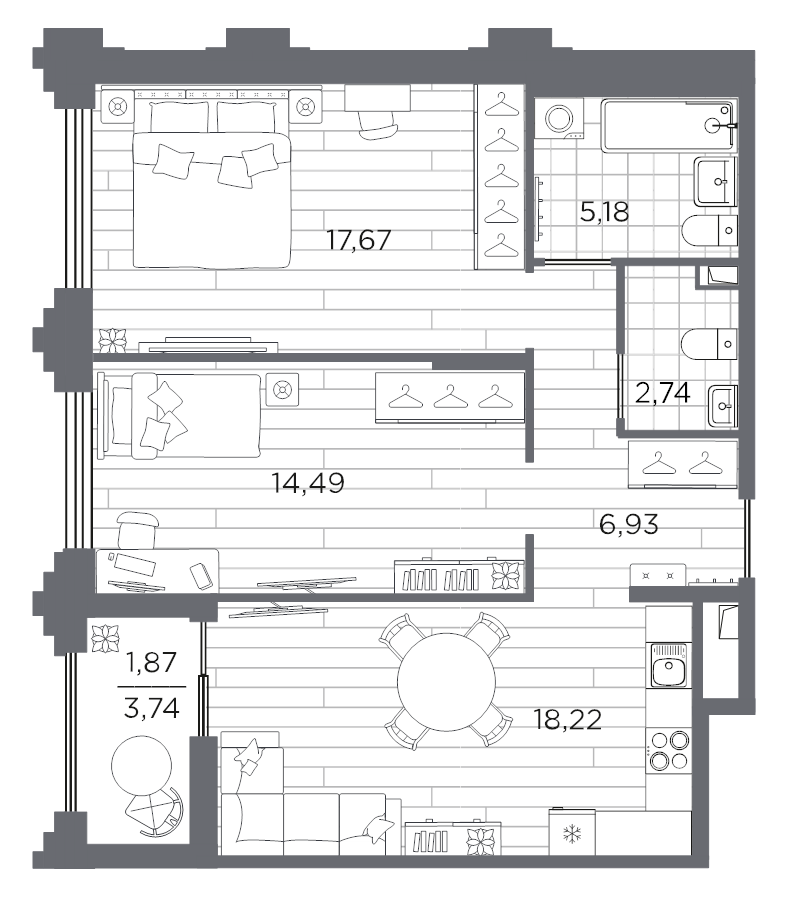 3 ккв (Евро) 67,1 м²