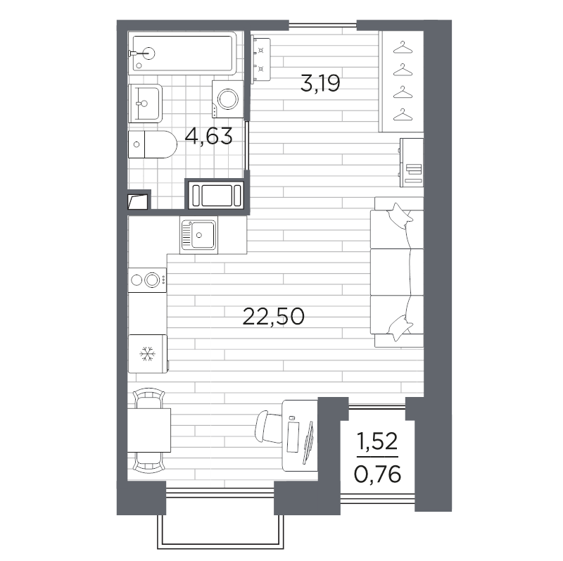 Студия 31,1 м²