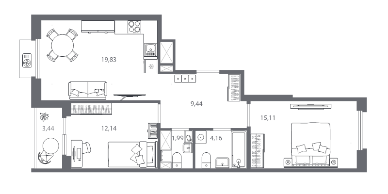 3 ккв (Евро) 64,5 м²