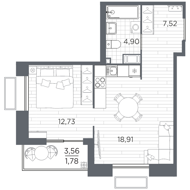 2 ккв (Евро) 45,8 м²