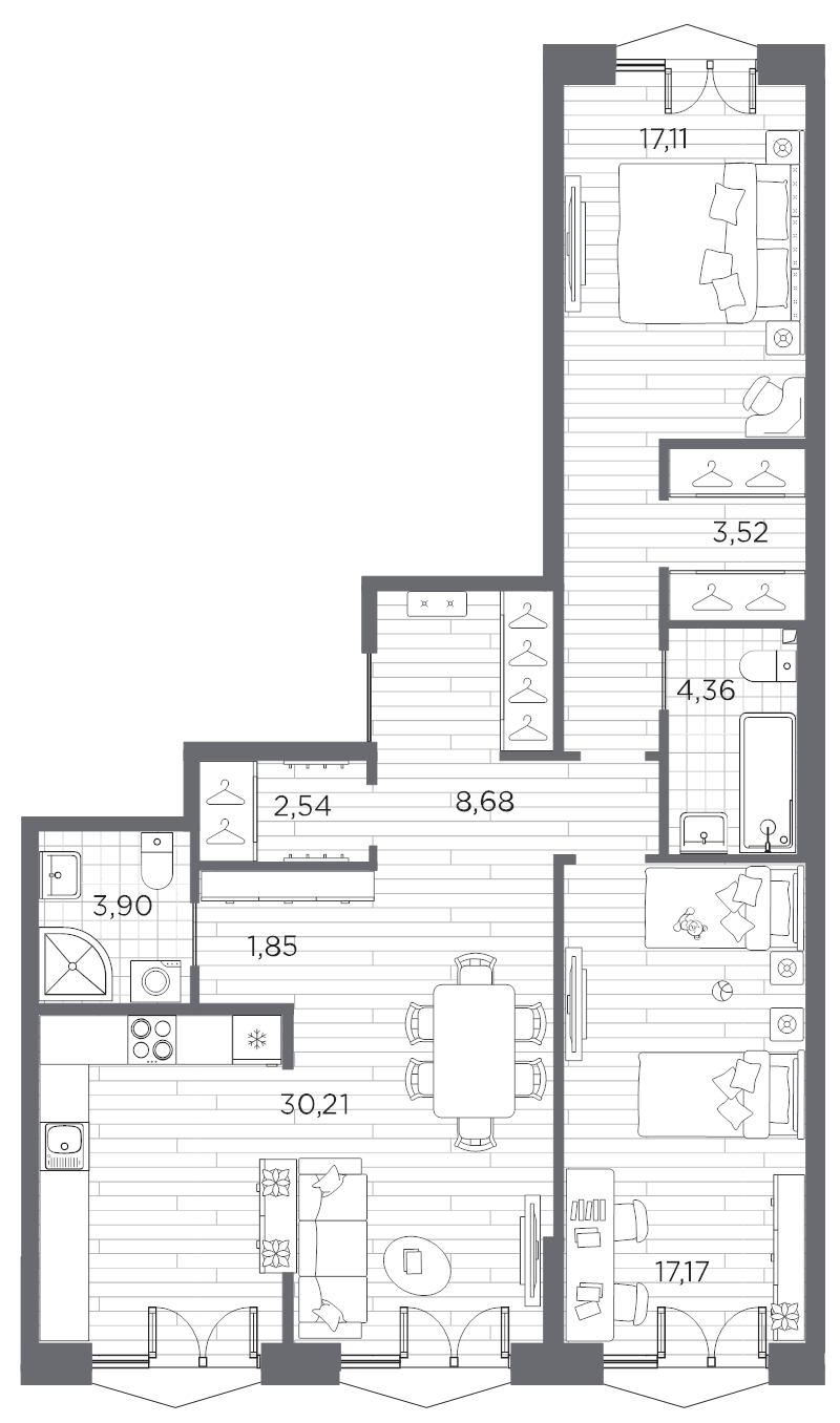 3 ккв (Евро) 89,3 м²