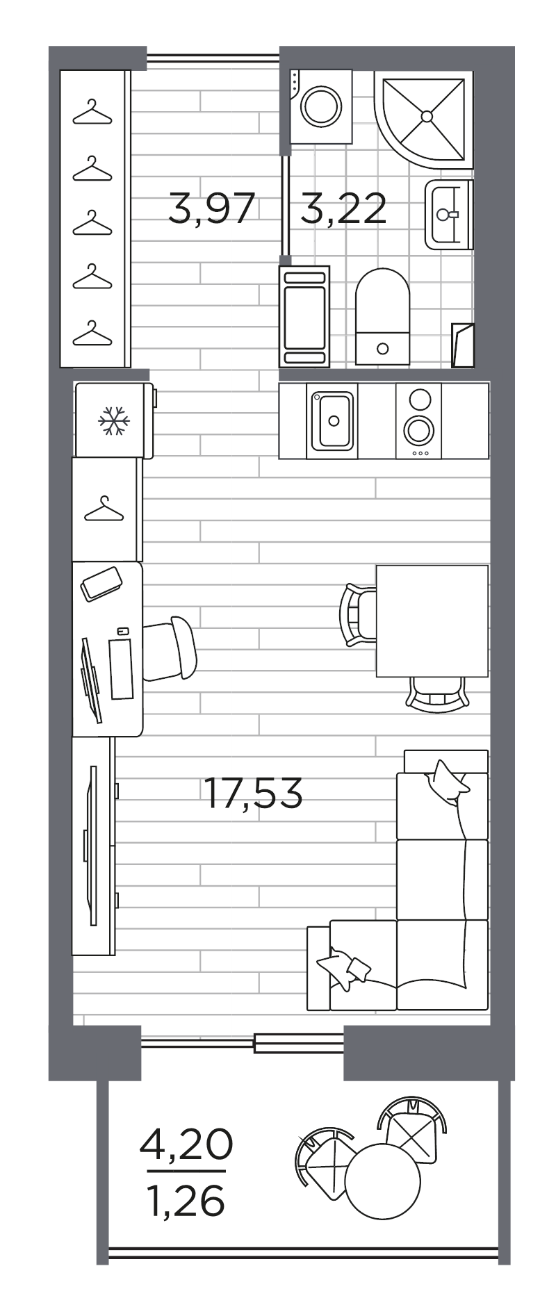 Студия 26 м²