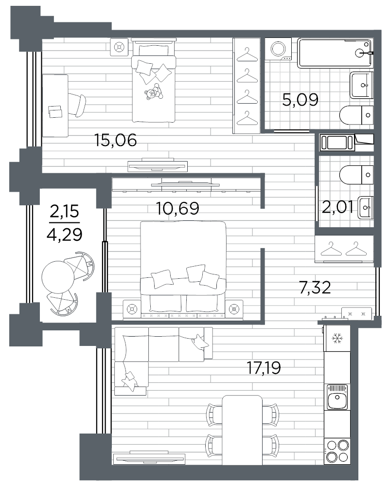3 ккв (Евро) 59,5 м²