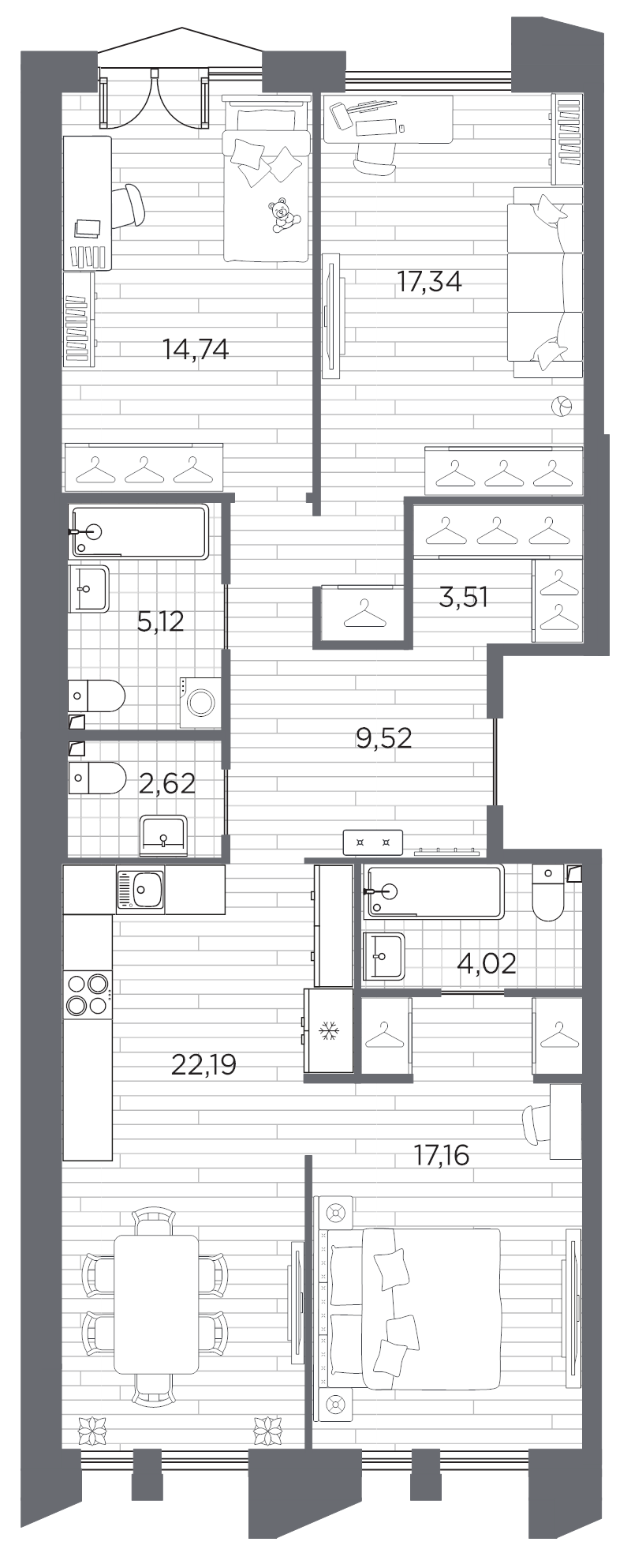 4 ккв (Евро) 96,2 м²