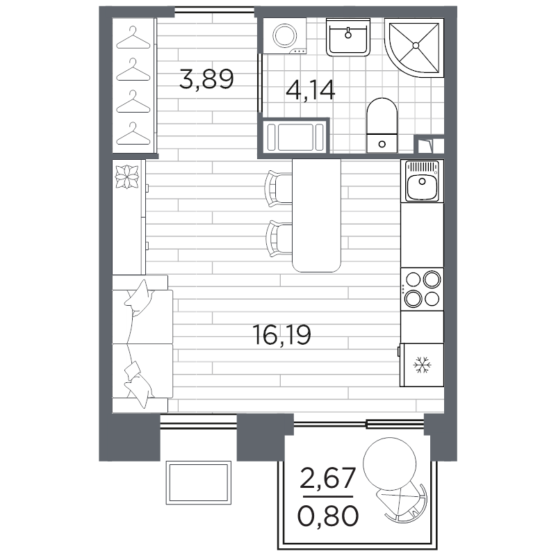Студия 25 м²