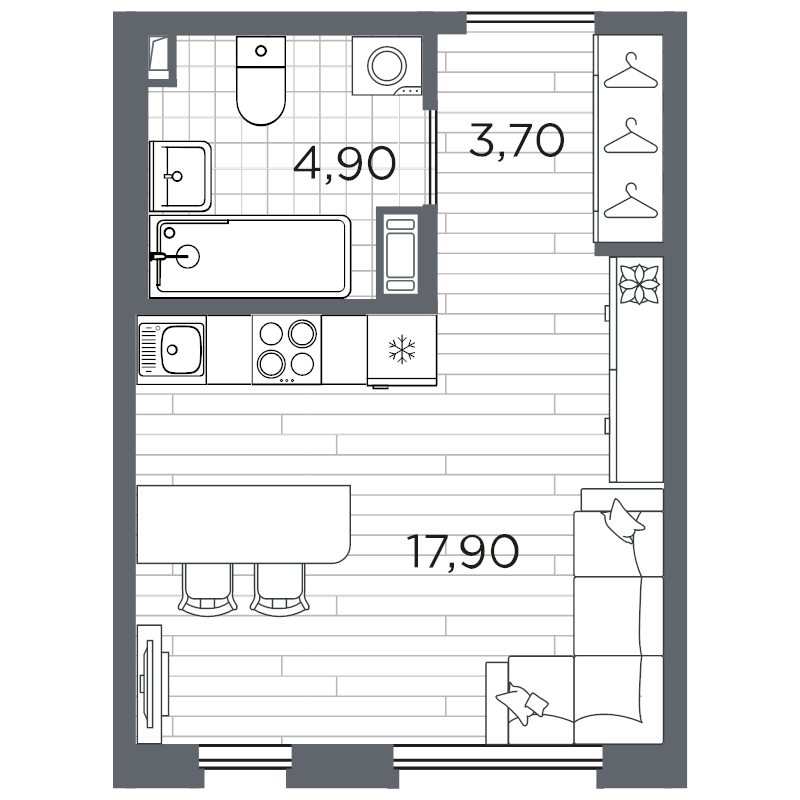 Студия 27,5 м²