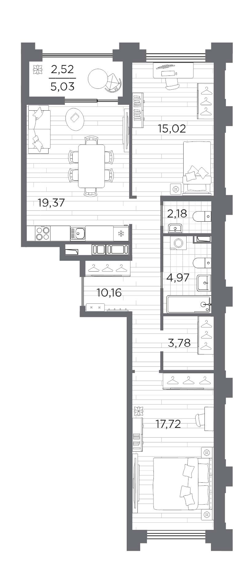 3 ккв (Евро) 75,7 м²