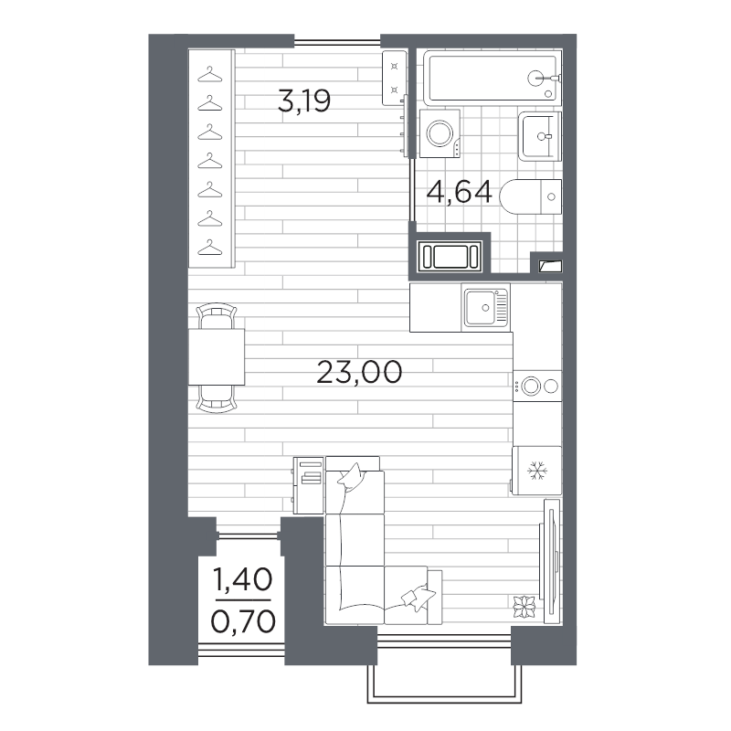 Студия 31,5 м²