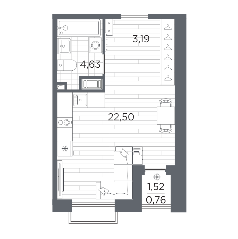 Студия 31,1 м²