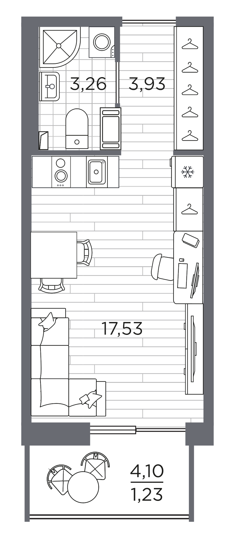 Студия 26 м²