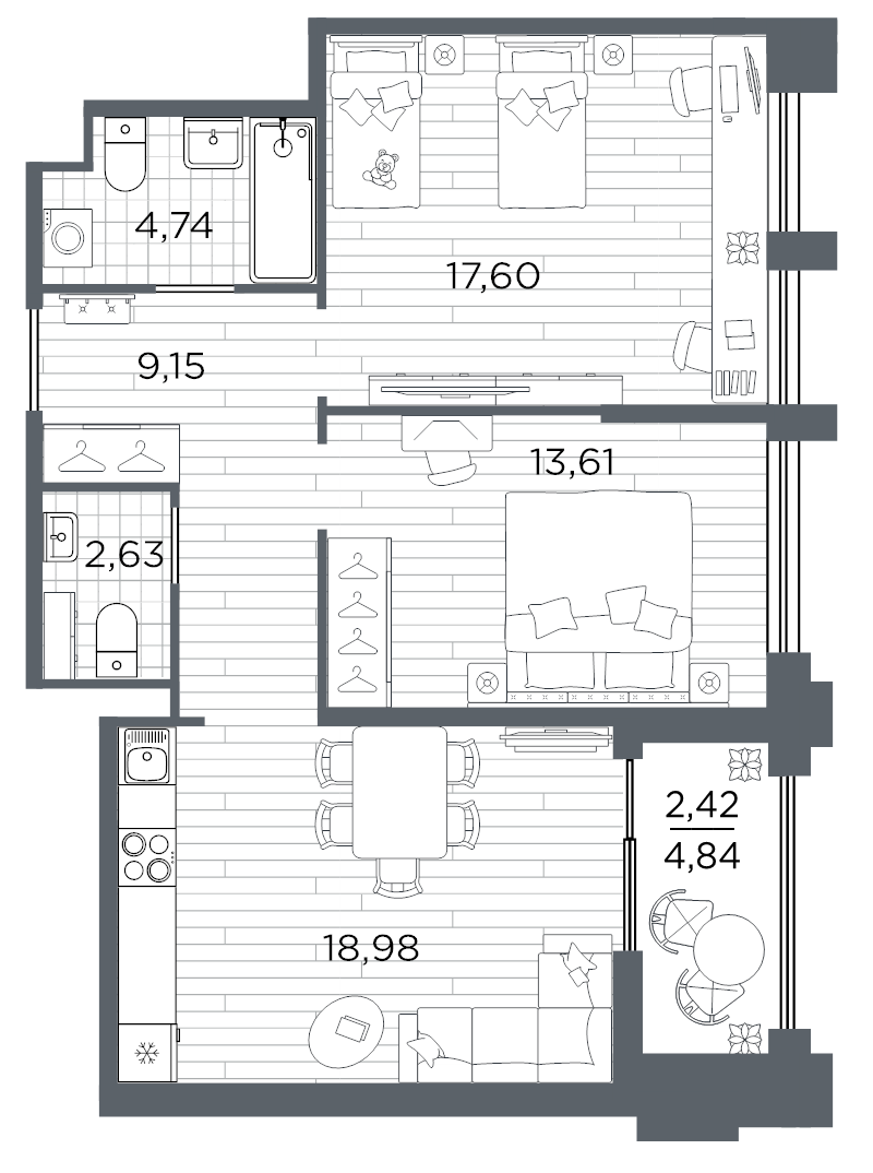 3 ккв (Евро) 69,1 м²
