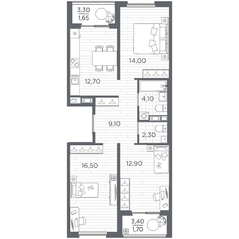 3 ккв 75,4 м²